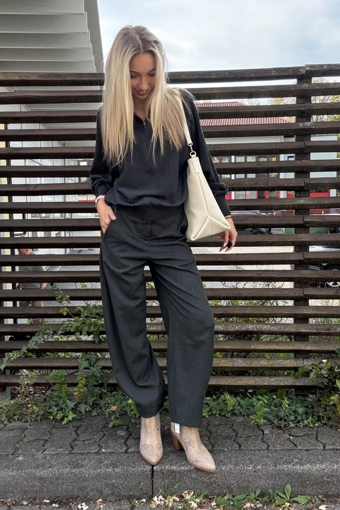 Barrel-Hose in runder Form zu Strick und Boots – moderner Look von nara.
